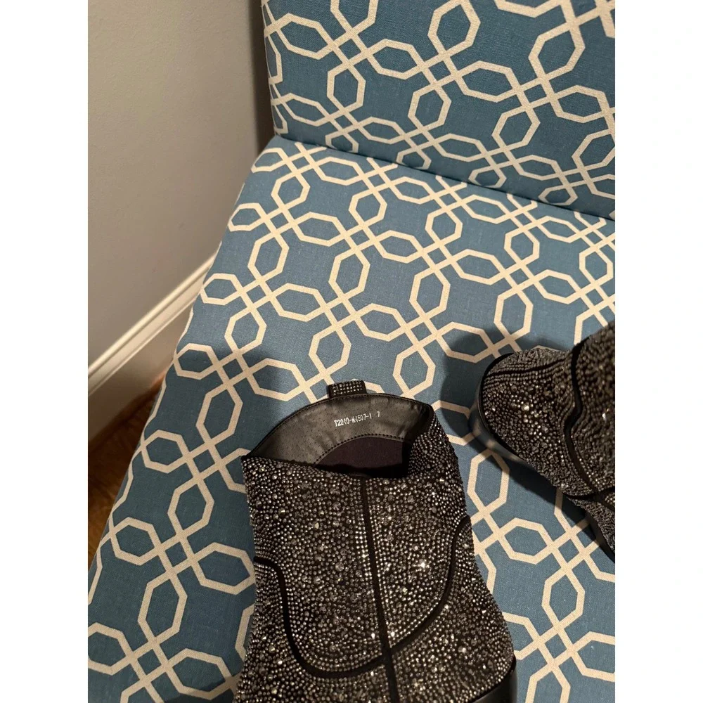 Rhinestone Cowboy Boots Pointed Toe Western Ankle Booties Party Sparkle Size 7 - Picture 4 of 6